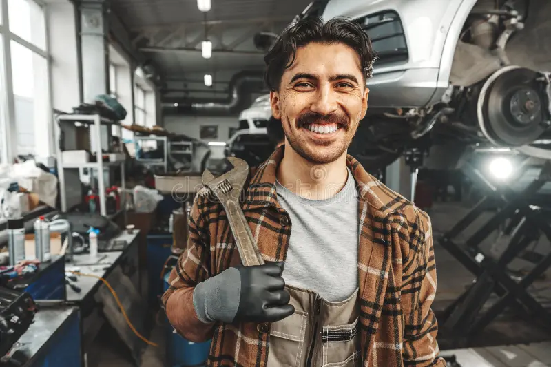 portrait male mechanic auto repair shop close up 276012142